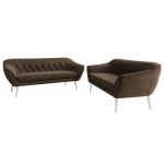 Zestaw PIRS 3+3 - brązowy, welwet - nóżki,  biały