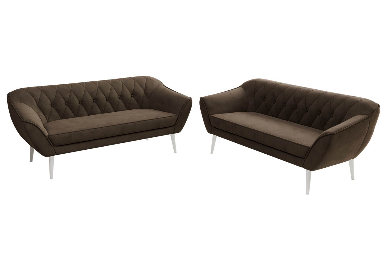 Zestaw PIRS 3+3 - brązowy, welwet - nóżki,  biały