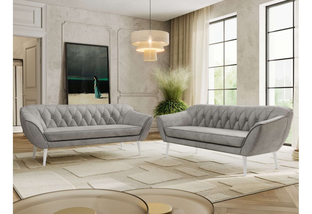 Zestaw PIRS 3+3 - jasnoszary, welwet - nóżki,  biały