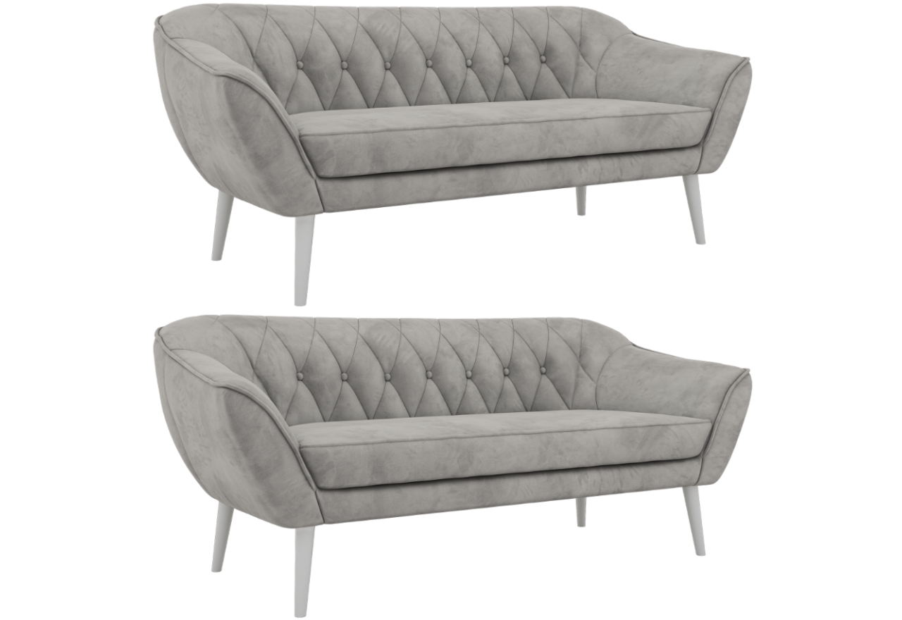 Zestaw PIRS 3+3 - jasnoszary, welwet - nóżki,  biały