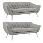 Zestaw PIRS 3+3 - jasnoszary, welwet - nóżki,  biały