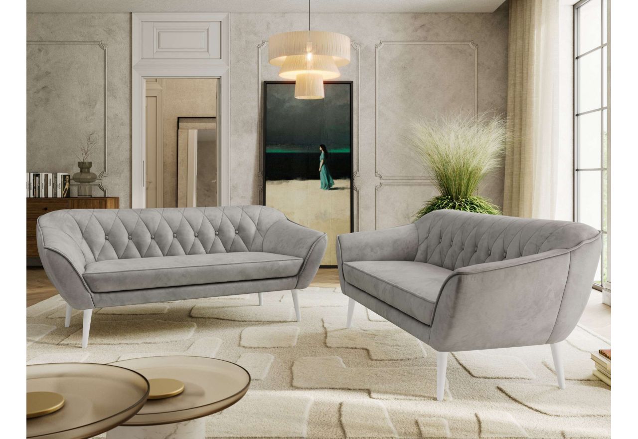 Zestaw PIRS 3+3 - jasnoszary, welwet - nóżki,  biały