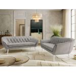 Zestaw PIRS 3+3 - jasnoszary, welwet - nóżki,  biały