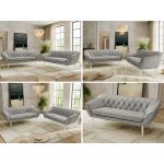 Zestaw PIRS 3+3 - jasnoszary, welwet - nóżki,  biały