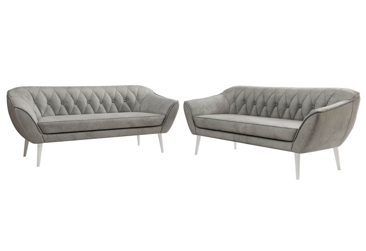 Zestaw PIRS 3+3 - jasnoszary, welwet - nóżki,  biały