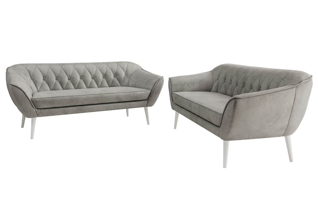 Zestaw PIRS 3+3 - jasnoszary, welwet - nóżki,  biały