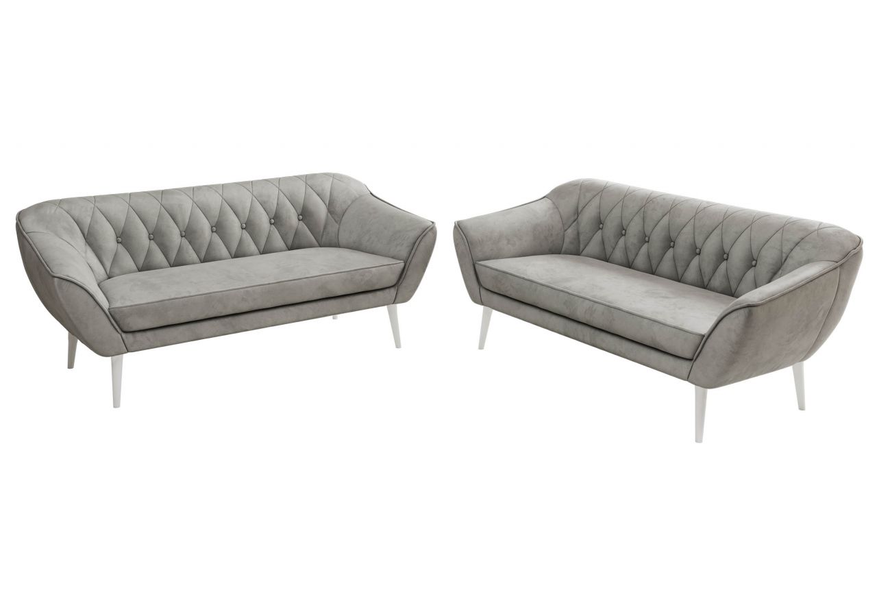 Zestaw PIRS 3+3 - jasnoszary, welwet - nóżki,  biały