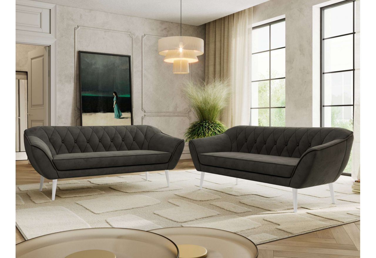 Zestaw PIRS 3+3 - ciemnoszary, welwet - nóżki,  biały