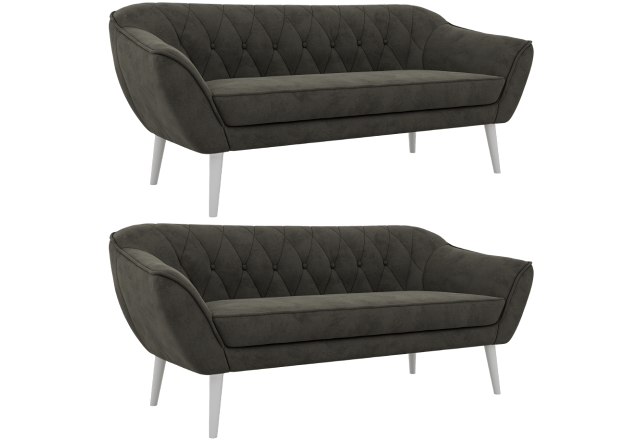 Zestaw PIRS 3+3 - ciemnoszary, welwet - nóżki,  biały