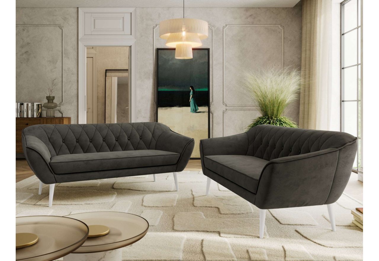 Zestaw PIRS 3+3 - ciemnoszary, welwet - nóżki,  biały