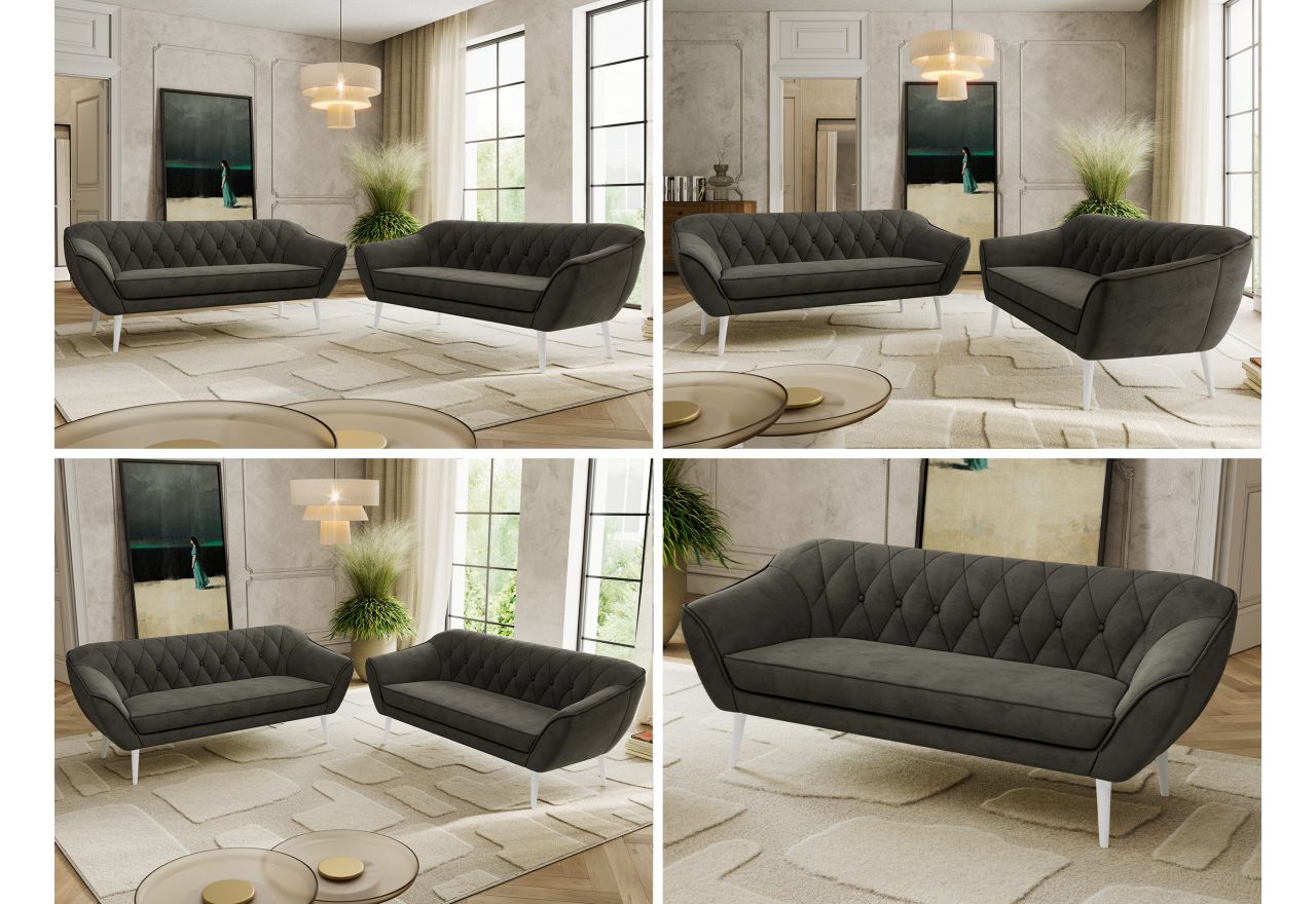 Zestaw PIRS 3+3 - ciemnoszary, welwet - nóżki,  biały