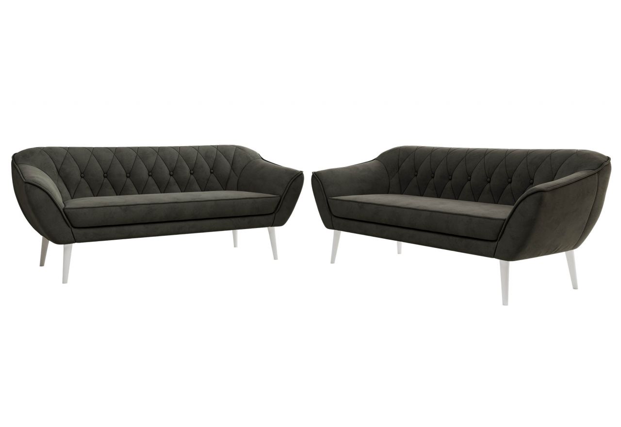 Zestaw PIRS 3+3 - ciemnoszary, welwet - nóżki,  biały