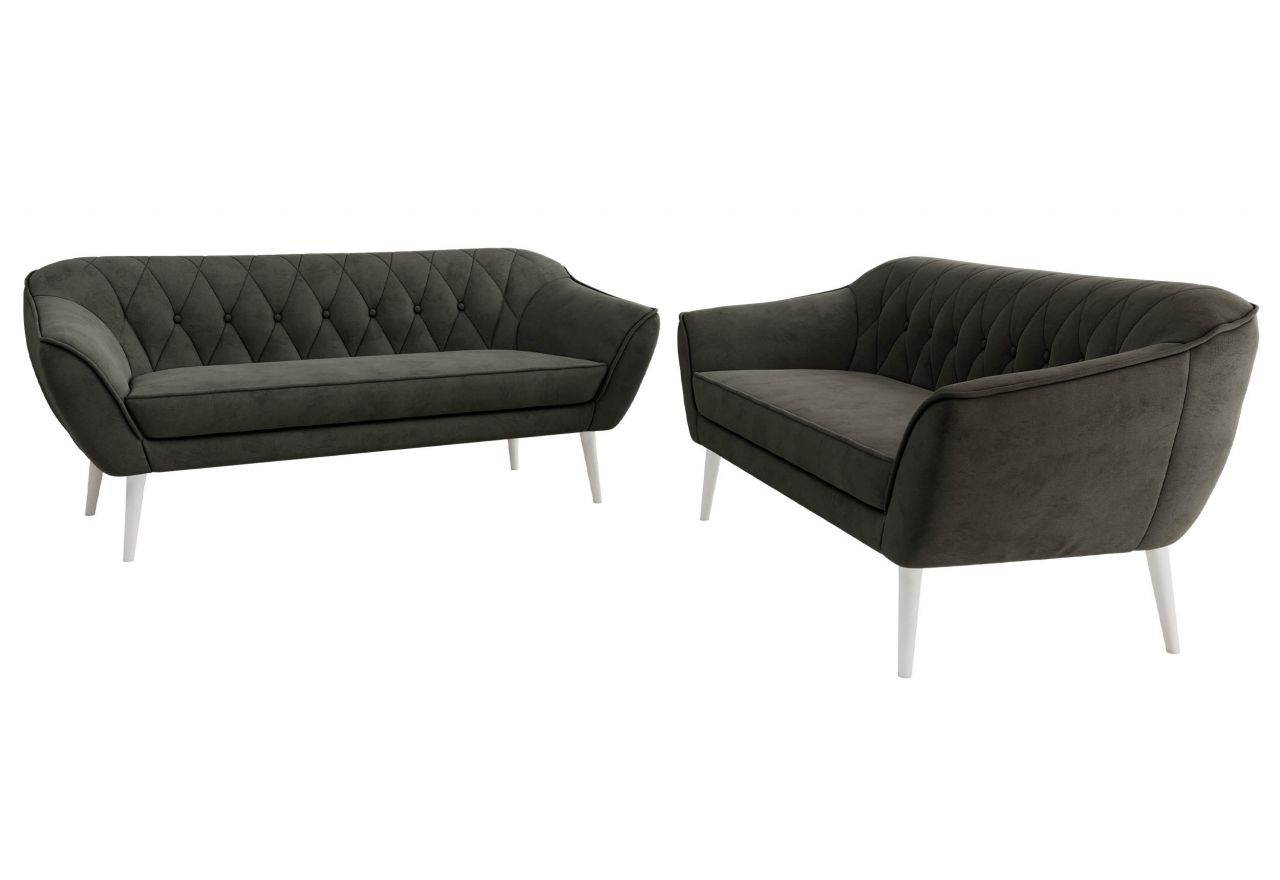 Zestaw PIRS 3+3 - ciemnoszary, welwet - nóżki,  biały