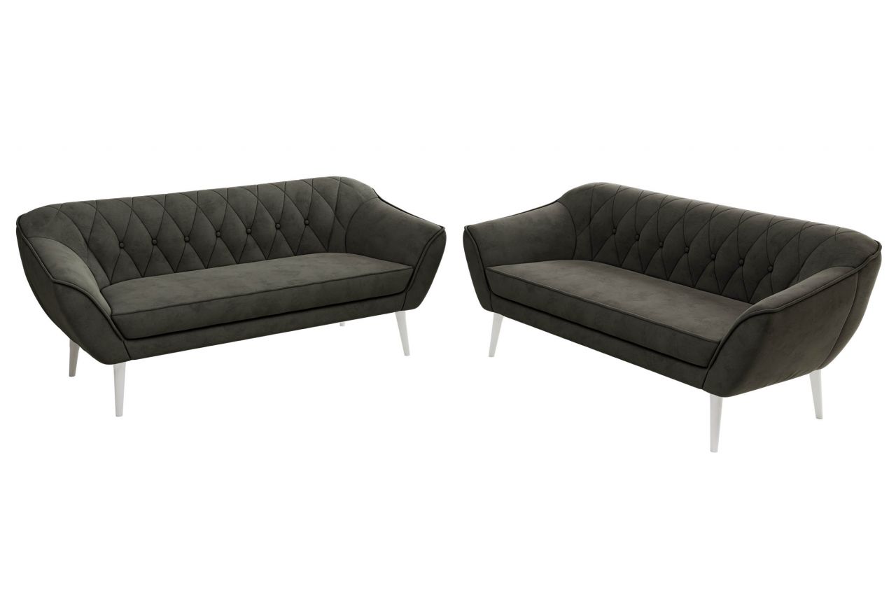 Zestaw PIRS 3+3 - ciemnoszary, welwet - nóżki,  biały