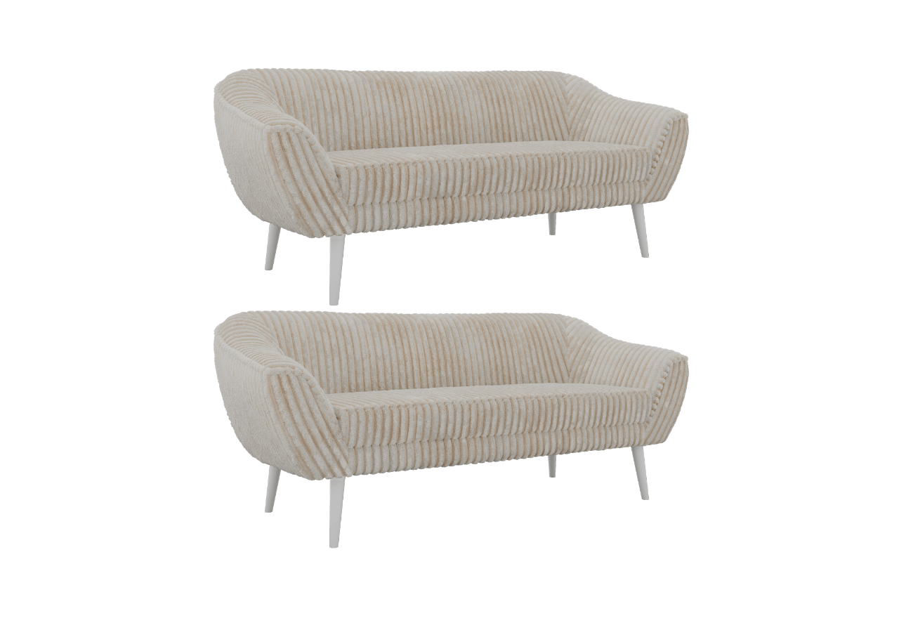 Zestaw PIRS 3+3 - beżowy, sztruks - nóżki,  biały