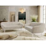 Zestaw PIRS 3+3 - beżowy, sztruks - nóżki,  biały