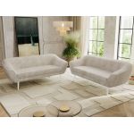 Zestaw PIRS 3+3 - beżowy, sztruks - nóżki,  biały