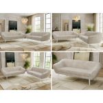 Zestaw PIRS 3+3 - beżowy, sztruks - nóżki,  biały