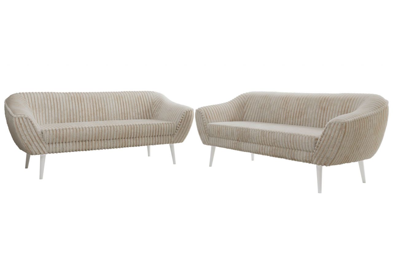 Zestaw PIRS 3+3 - beżowy, sztruks - nóżki,  biały