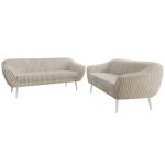 Zestaw PIRS 3+3 - beżowy, sztruks - nóżki,  biały