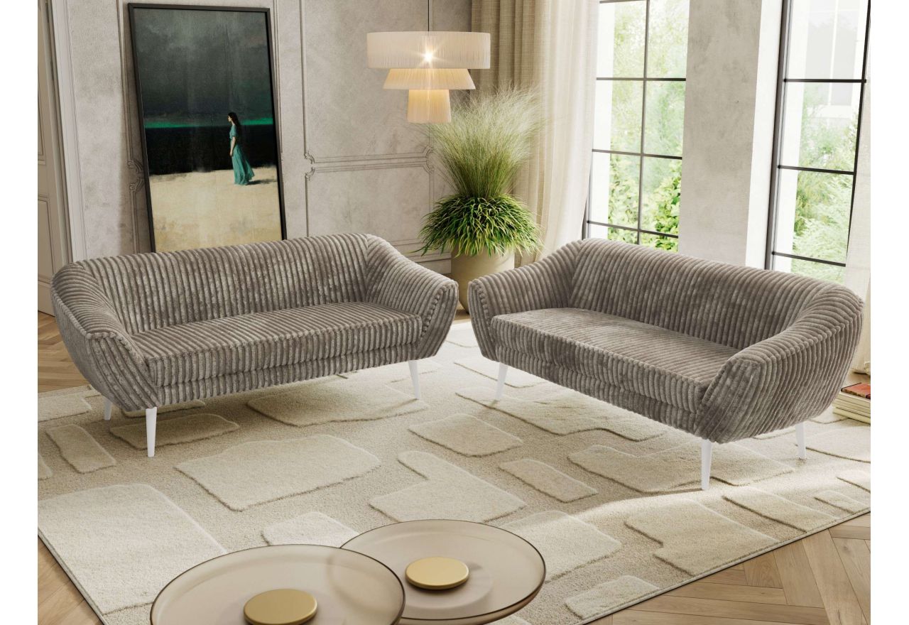 Zestaw PIRS 3+3 - jasnobrązowy, sztruks - nóżki,  biały