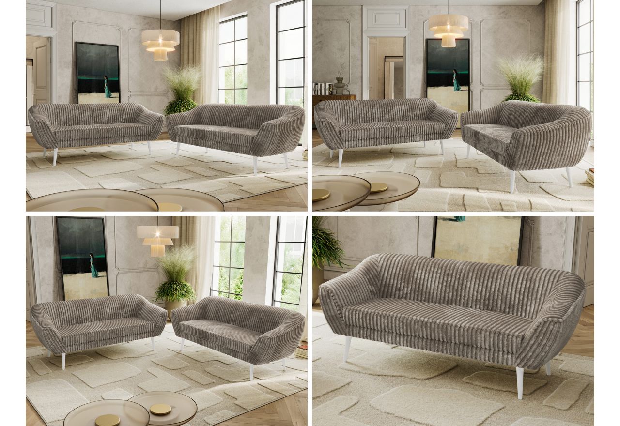 Zestaw PIRS 3+3 - jasnobrązowy, sztruks - nóżki,  biały