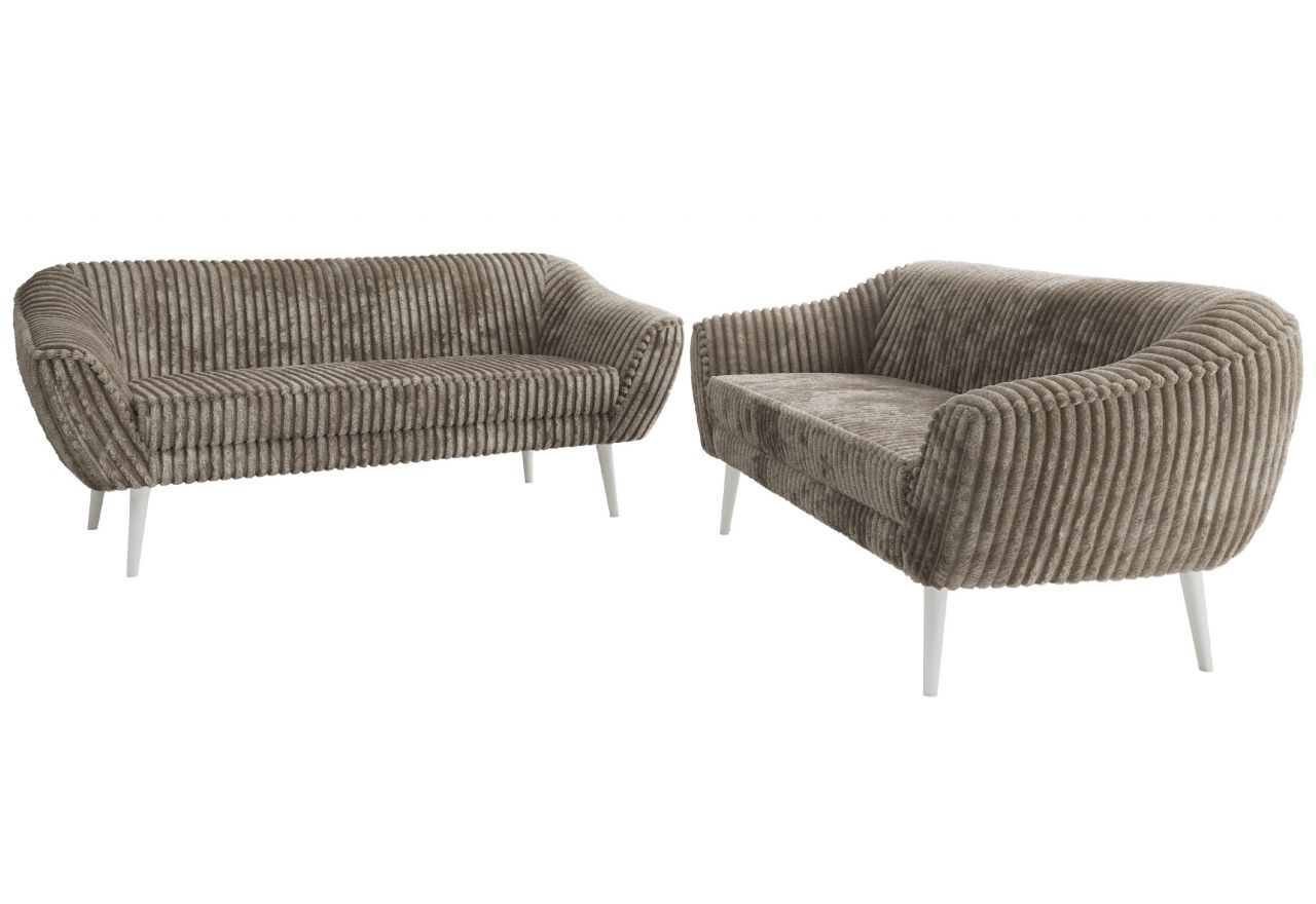 Zestaw PIRS 3+3 - jasnobrązowy, sztruks - nóżki,  biały