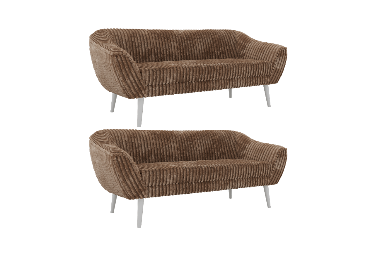 Zestaw PIRS 3+3 - brązowy, sztruks - nóżki,  biały