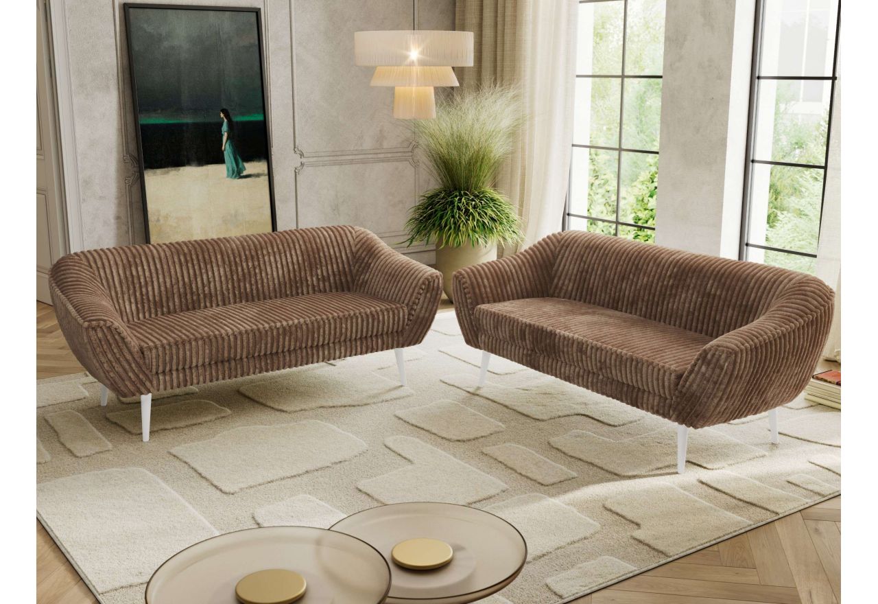 Zestaw PIRS 3+3 - brązowy, sztruks - nóżki,  biały