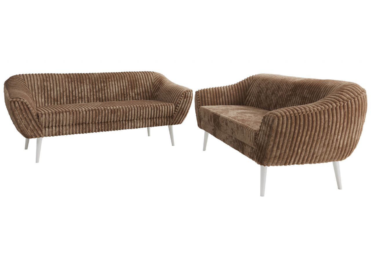 Zestaw PIRS 3+3 - brązowy, sztruks - nóżki,  biały