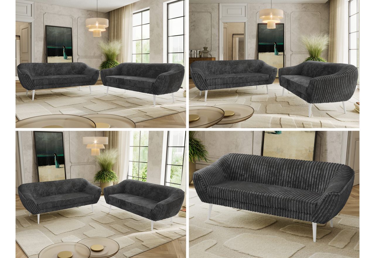 Zestaw PIRS 3+3 - szary, sztruks - nóżki,  biały