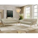 Zestaw PIRS 3+3 - kremowy, welwet - nóżki,  buk