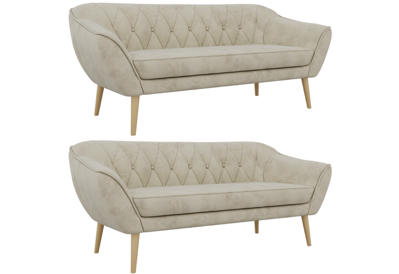 Zestaw PIRS 3+3 - kremowy, welwet - nóżki,  buk