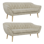 Zestaw PIRS 3+3 - kremowy, welwet - nóżki,  buk