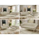 Zestaw PIRS 3+3 - kremowy, welwet - nóżki,  buk