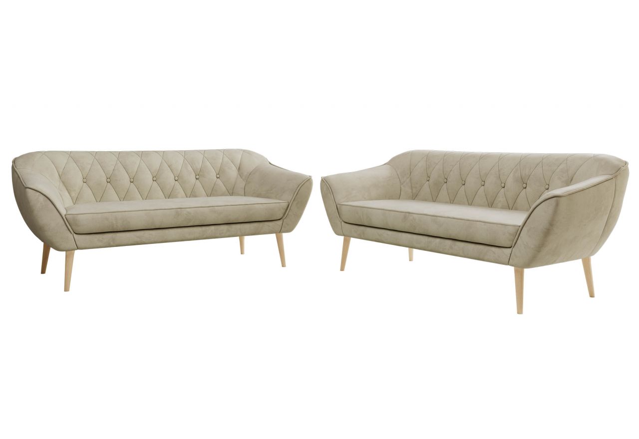 Zestaw PIRS 3+3 - kremowy, welwet - nóżki,  buk