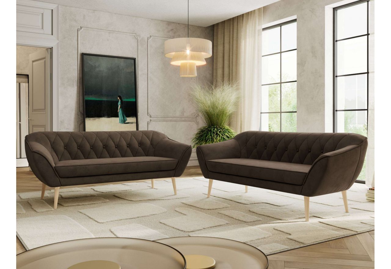 Zestaw PIRS 3+3 - brązowy, welwet - nóżki,  buk