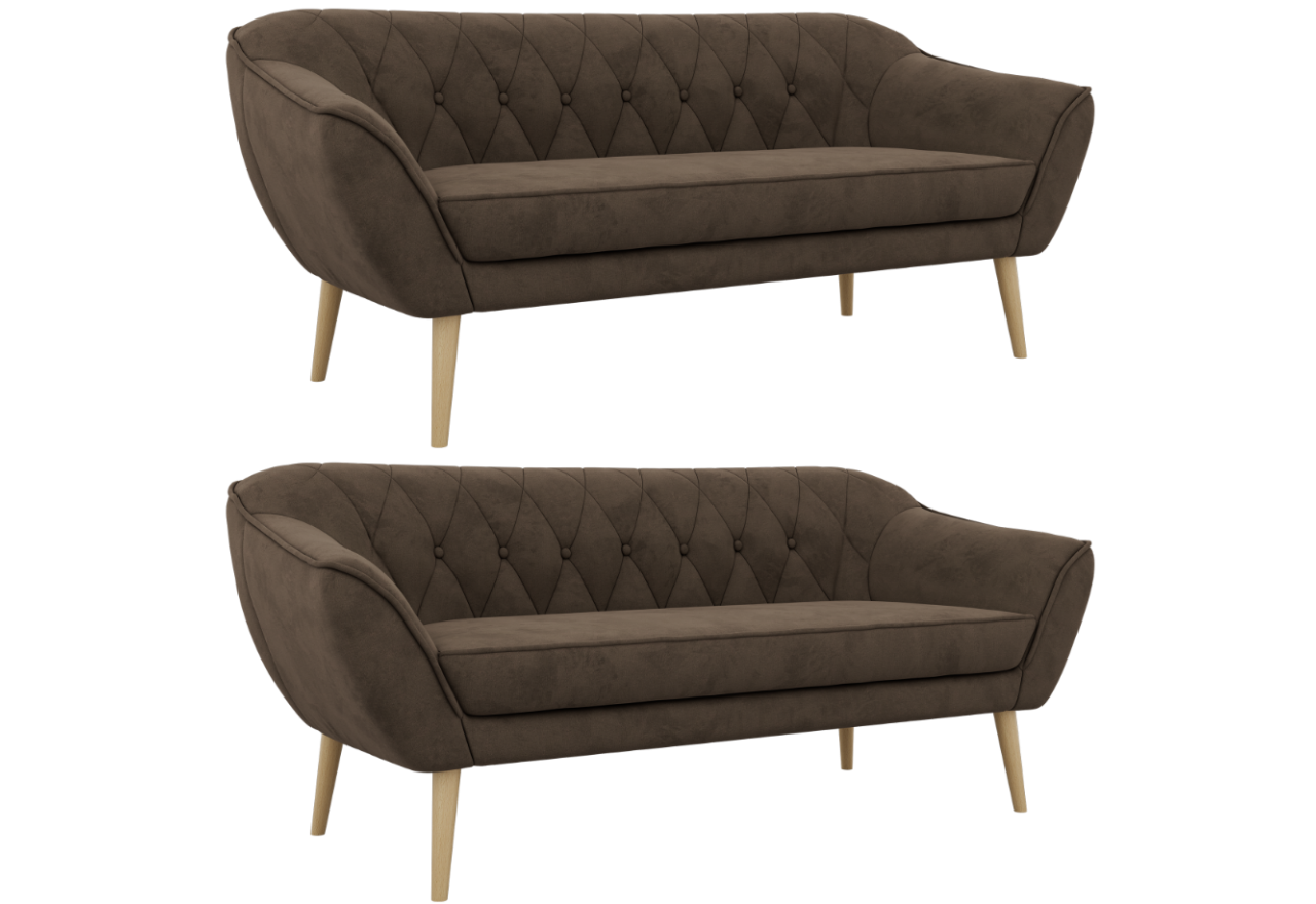 Zestaw PIRS 3+3 - brązowy, welwet - nóżki,  buk