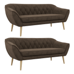 Zestaw PIRS 3+3 - brązowy, welwet - nóżki,  buk