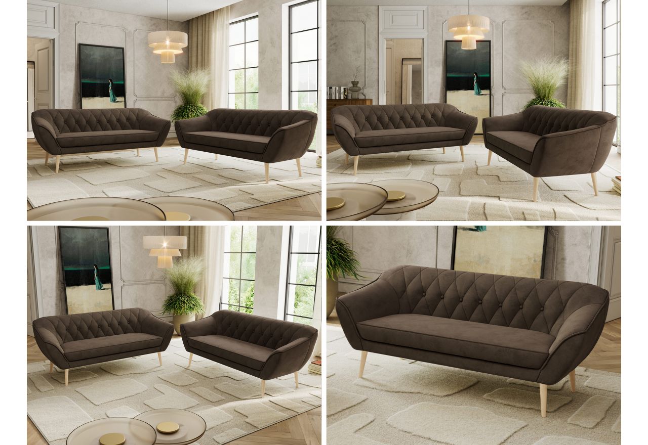 Zestaw PIRS 3+3 - brązowy, welwet - nóżki,  buk