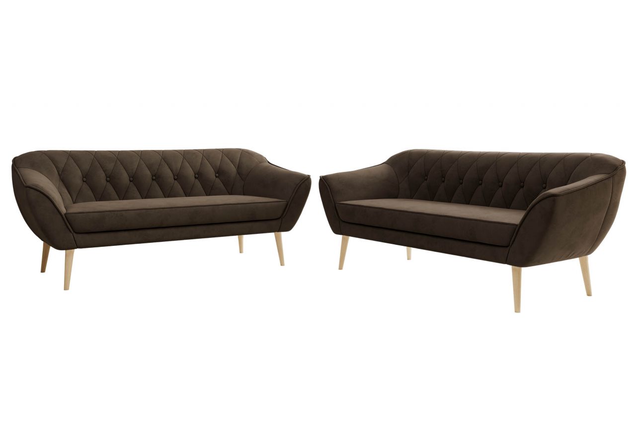 Zestaw PIRS 3+3 - brązowy, welwet - nóżki,  buk