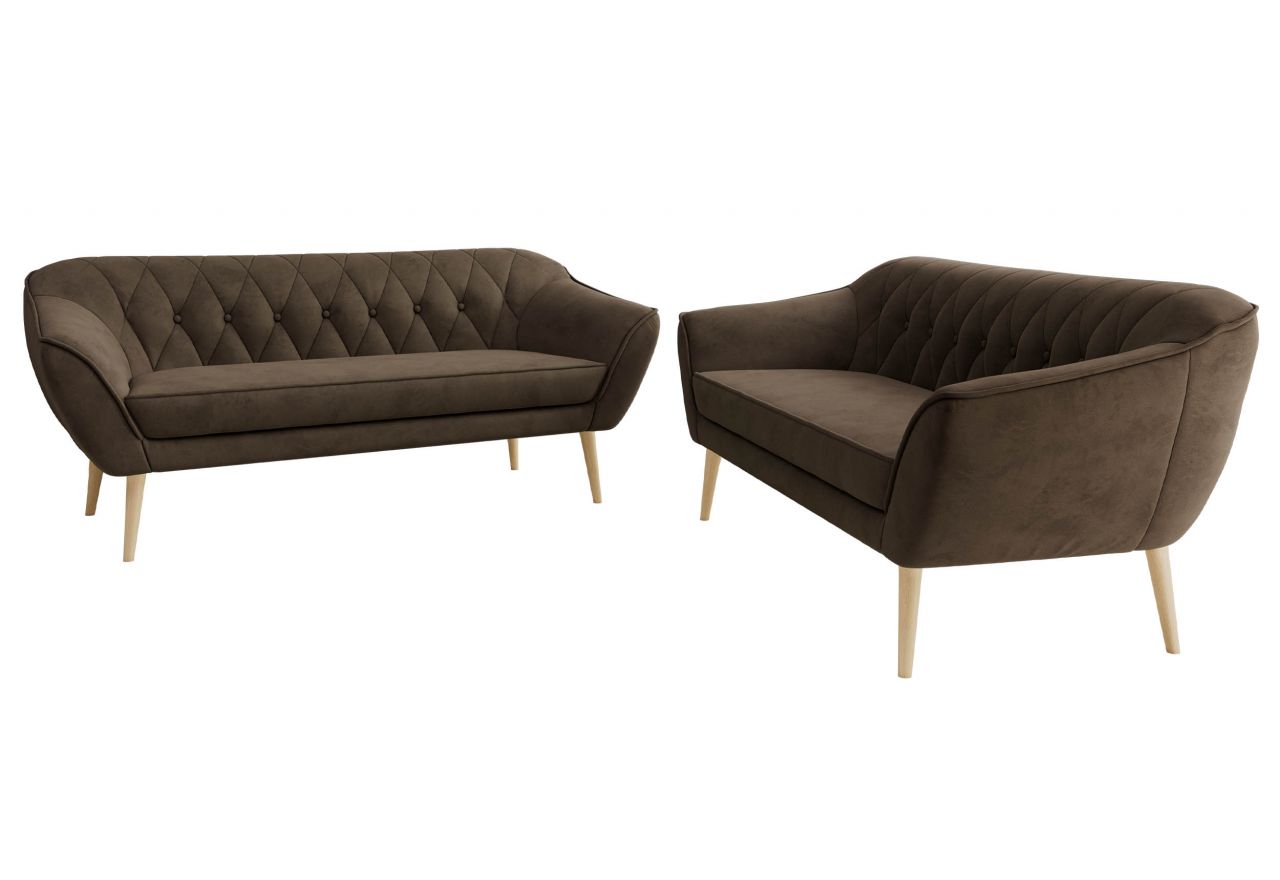 Zestaw PIRS 3+3 - brązowy, welwet - nóżki,  buk