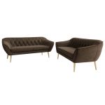 Zestaw PIRS 3+3 - brązowy, welwet - nóżki,  buk