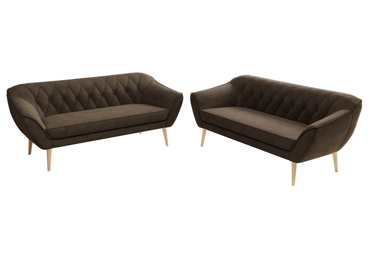 Zestaw PIRS 3+3 - brązowy, welwet - nóżki,  buk