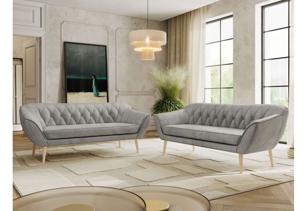 Zestaw PIRS 3+3 - jasnoszary, welwet - nóżki,  buk