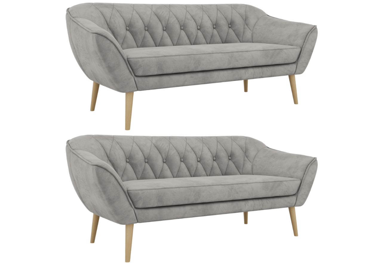 Zestaw PIRS 3+3 - jasnoszary, welwet - nóżki,  buk