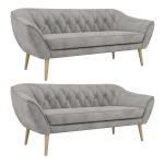 Zestaw PIRS 3+3 - jasnoszary, welwet - nóżki,  buk