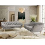 Zestaw PIRS 3+3 - jasnoszary, welwet - nóżki,  buk