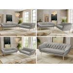 Zestaw PIRS 3+3 - jasnoszary, welwet - nóżki,  buk