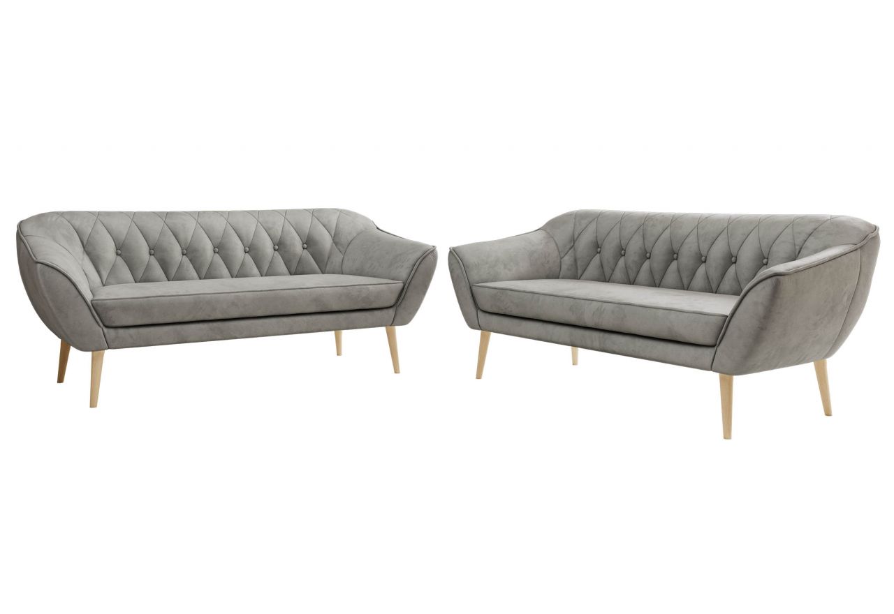 Zestaw PIRS 3+3 - jasnoszary, welwet - nóżki,  buk